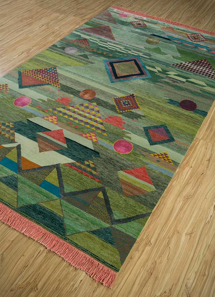 freedom manchaha green wool and bamboo silk Hand Knotted Rug - FloorShot