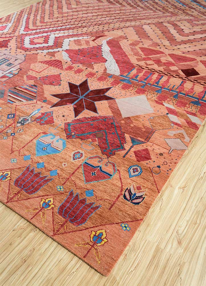 freedom manchaha red and orange wool and bamboo silk Hand Knotted Rug - FloorShot