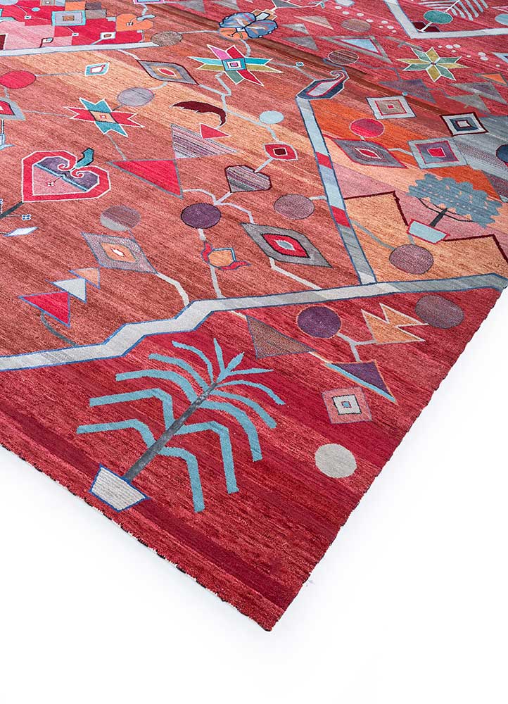 freedom manchaha red and orange wool and bamboo silk Hand Knotted Rug - FloorShot