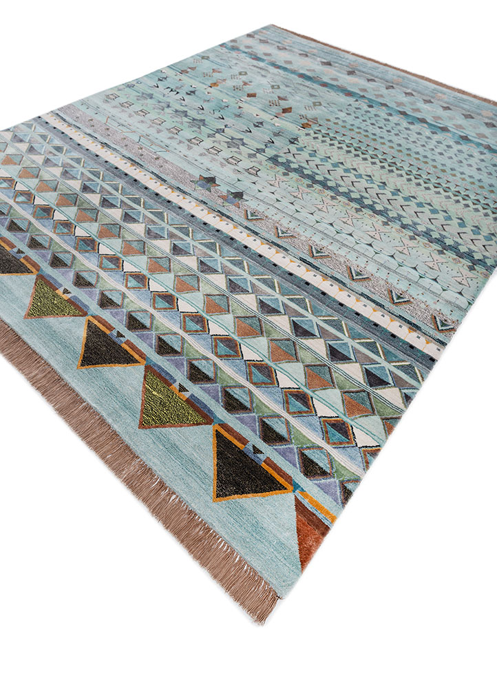 freedom manchaha blue wool and bamboo silk Hand Knotted Rug - FloorShot