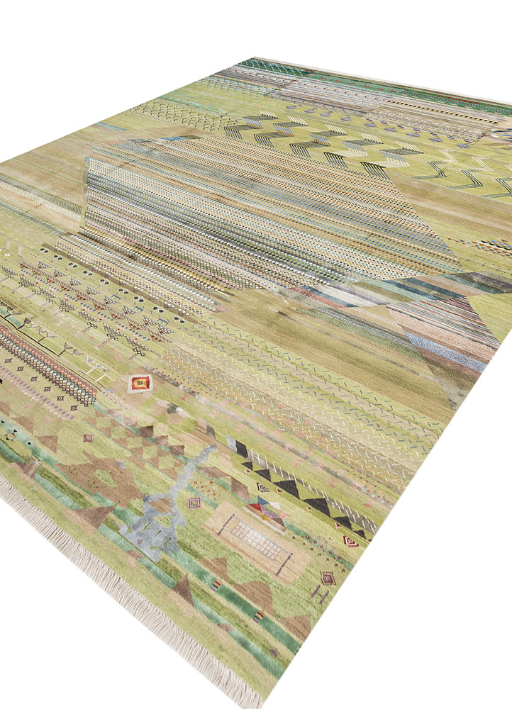 freedom manchaha green wool and bamboo silk Hand Knotted Rug - FloorShot