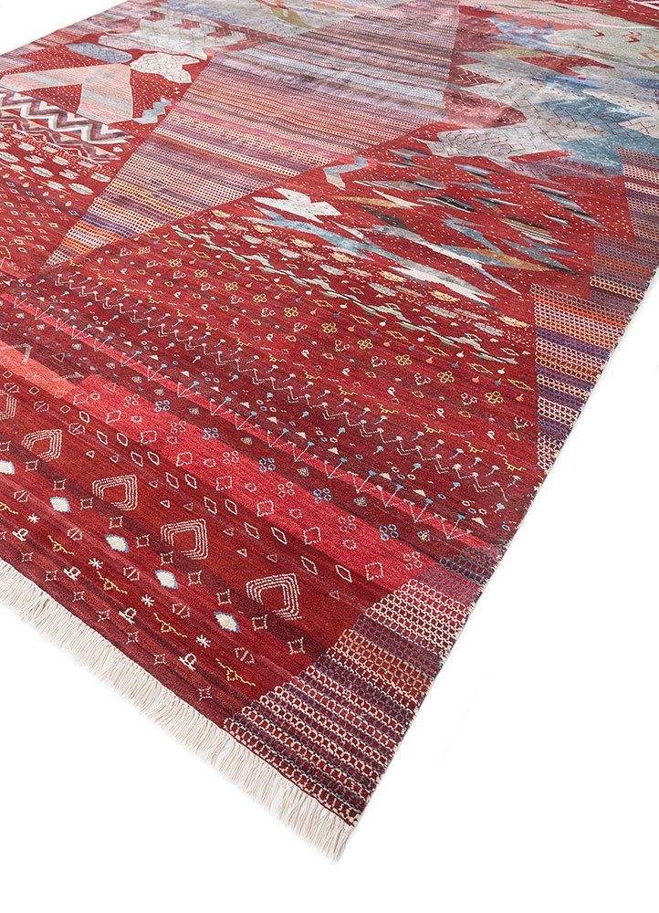 freedom manchaha red and orange wool and bamboo silk Hand Knotted Rug - FloorShot