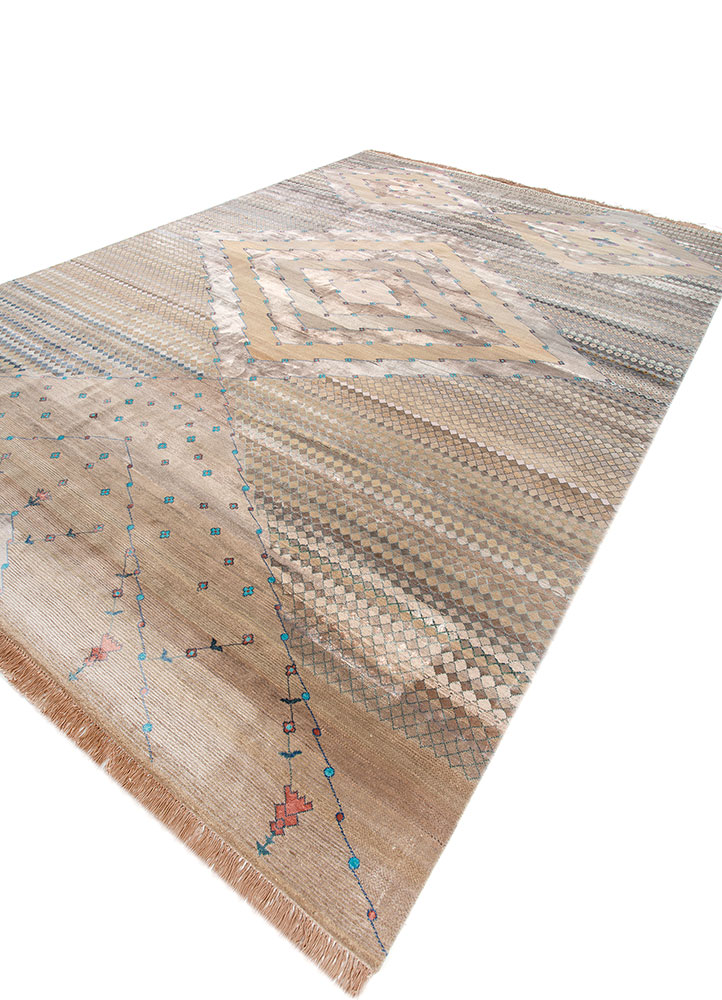freedom manchaha beige and brown wool and bamboo silk Hand Knotted Rug - FloorShot