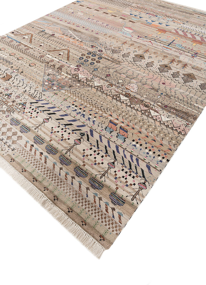 freedom manchaha beige and brown wool and bamboo silk Hand Knotted Rug - FloorShot