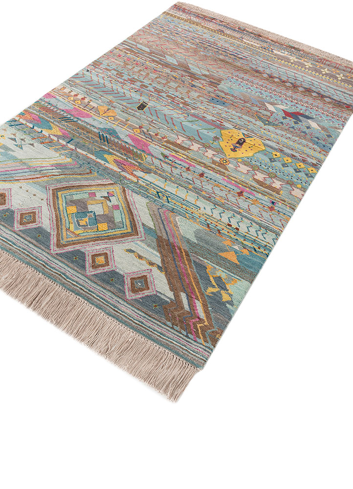 freedom manchaha blue wool and bamboo silk Hand Knotted Rug - FloorShot