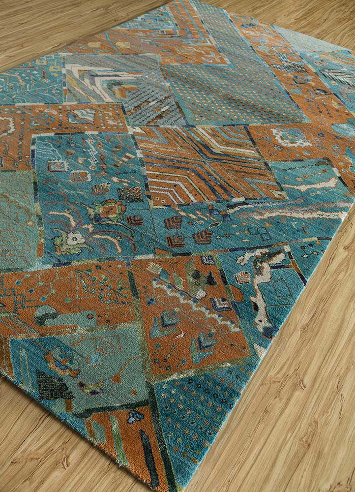 manchaha blue wool and bamboo silk Hand Knotted Rug - FloorShot