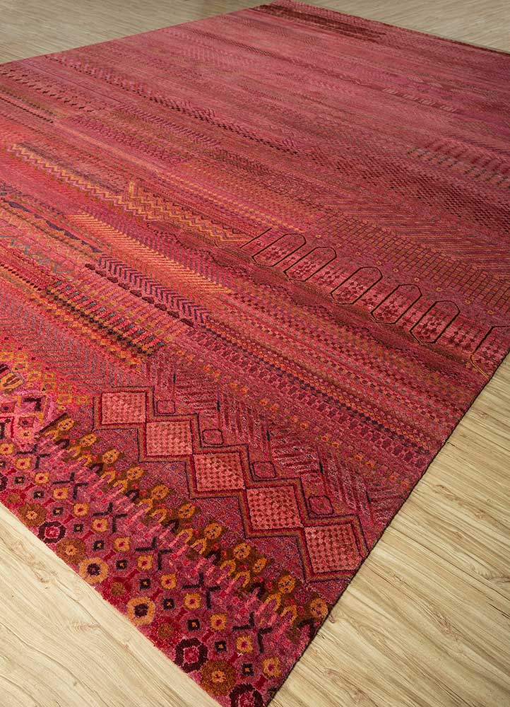 manchaha red and orange wool and bamboo silk Hand Knotted Rug - FloorShot