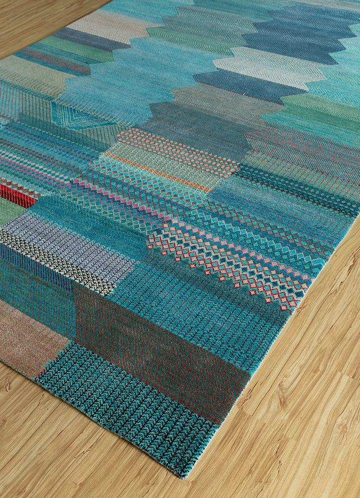 manchaha blue wool and bamboo silk Hand Knotted Rug - FloorShot