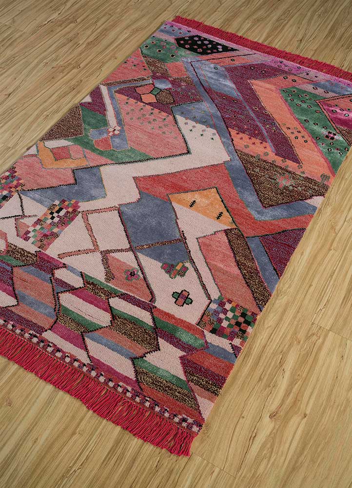 manchaha pink and purple wool and bamboo silk Hand Knotted Rug - FloorShot