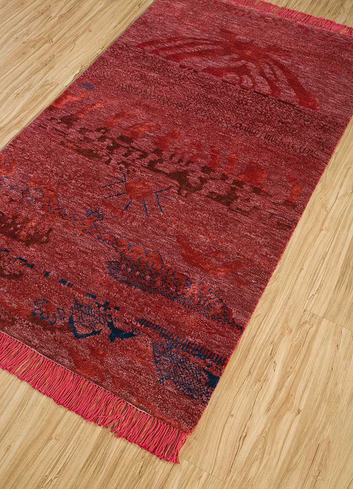 manchaha red and orange wool and bamboo silk Hand Knotted Rug - FloorShot