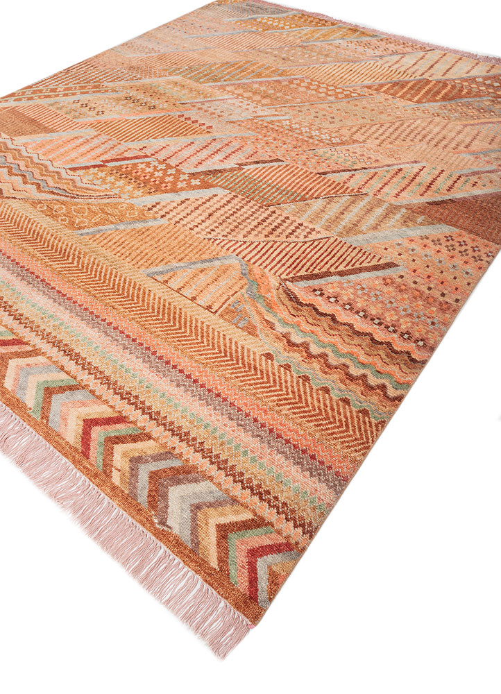 manchaha red and orange wool Hand Knotted Rug - FloorShot