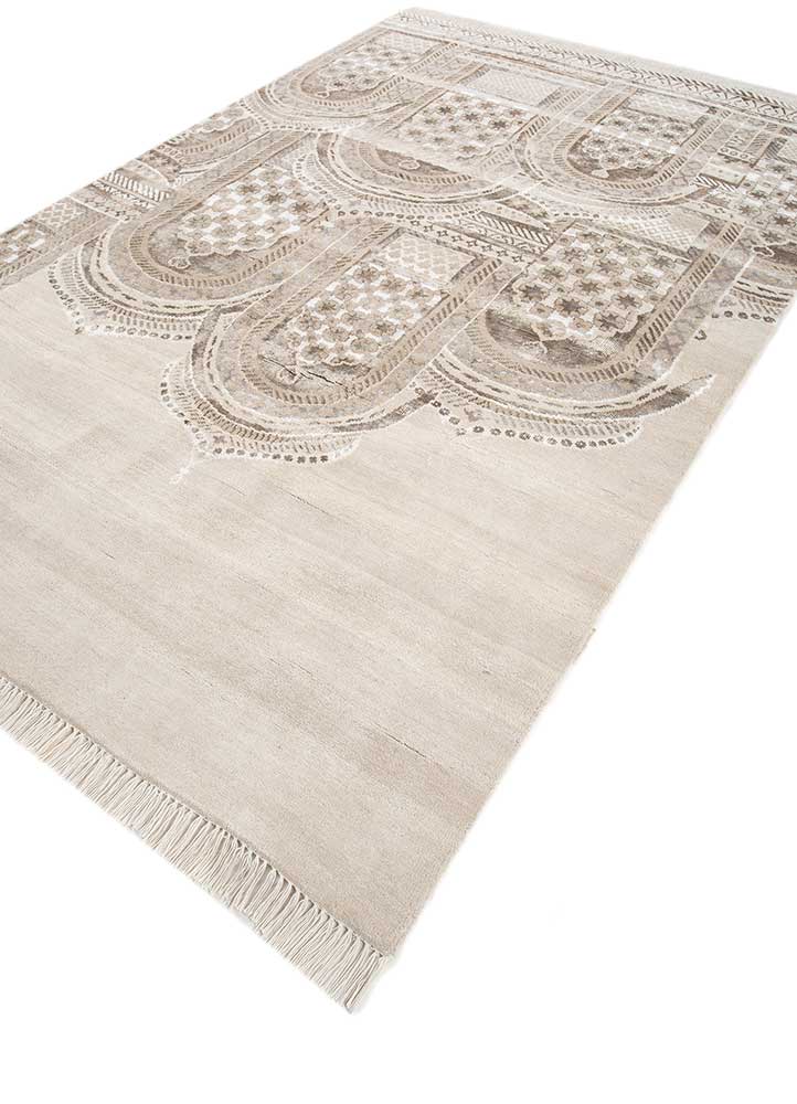 khidki ivory wool and bamboo silk Hand Knotted Rug - FloorShot