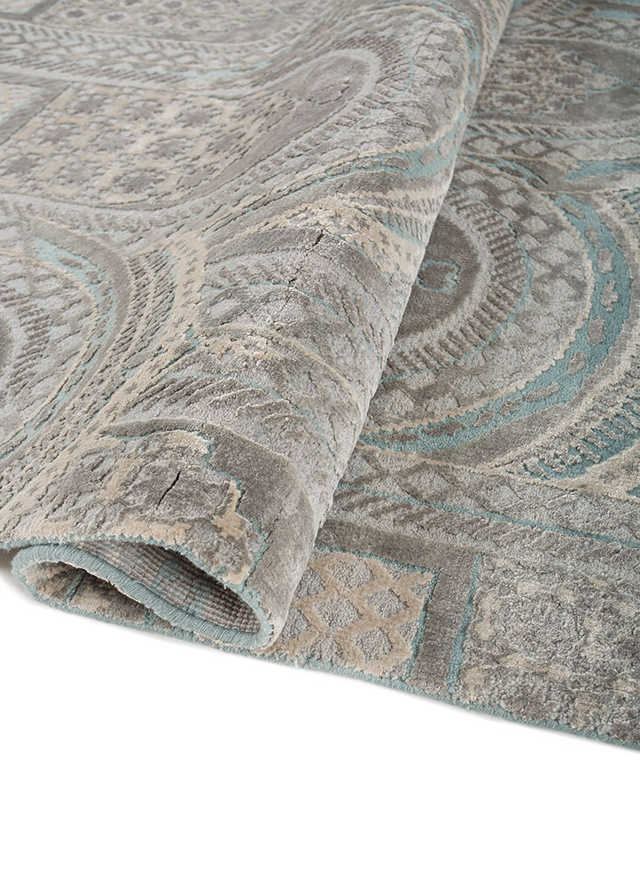 khidki blue wool and bamboo silk Hand Knotted Rug - FloorShot