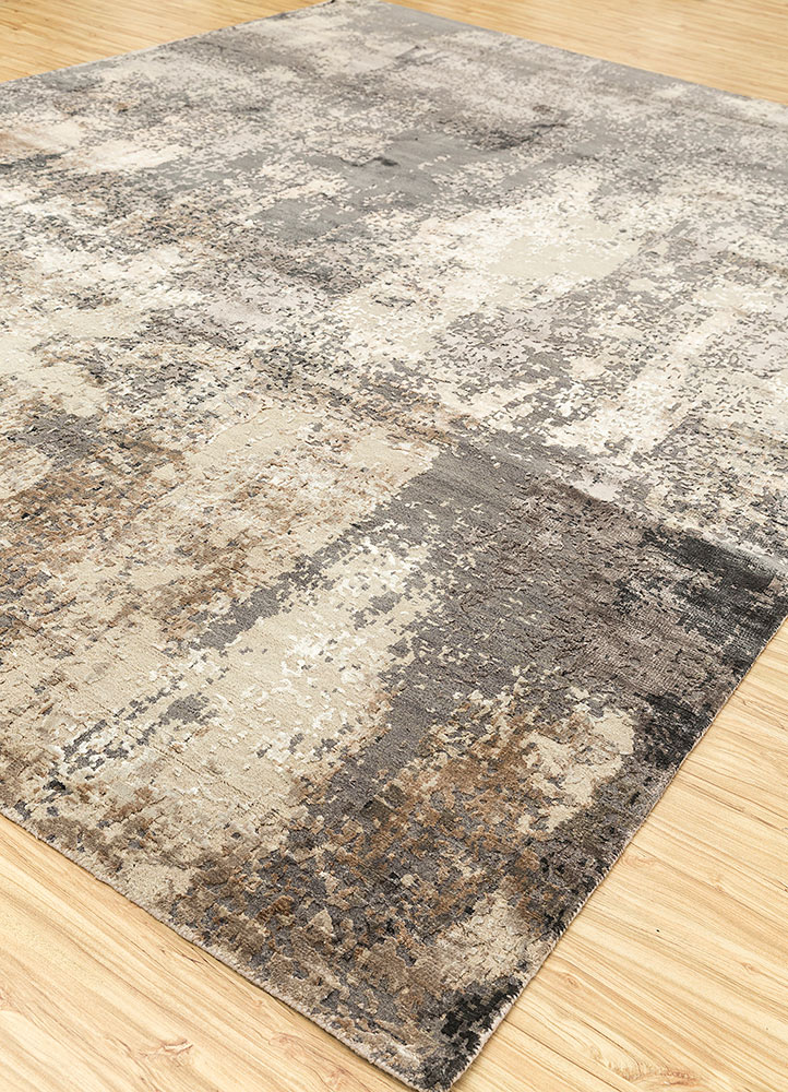 uvenuti beige and brown wool and bamboo silk Hand Knotted Rug - FloorShot uvenuti beige and brown wool and bamboo silk Hand Knotted Rug - FloorShot