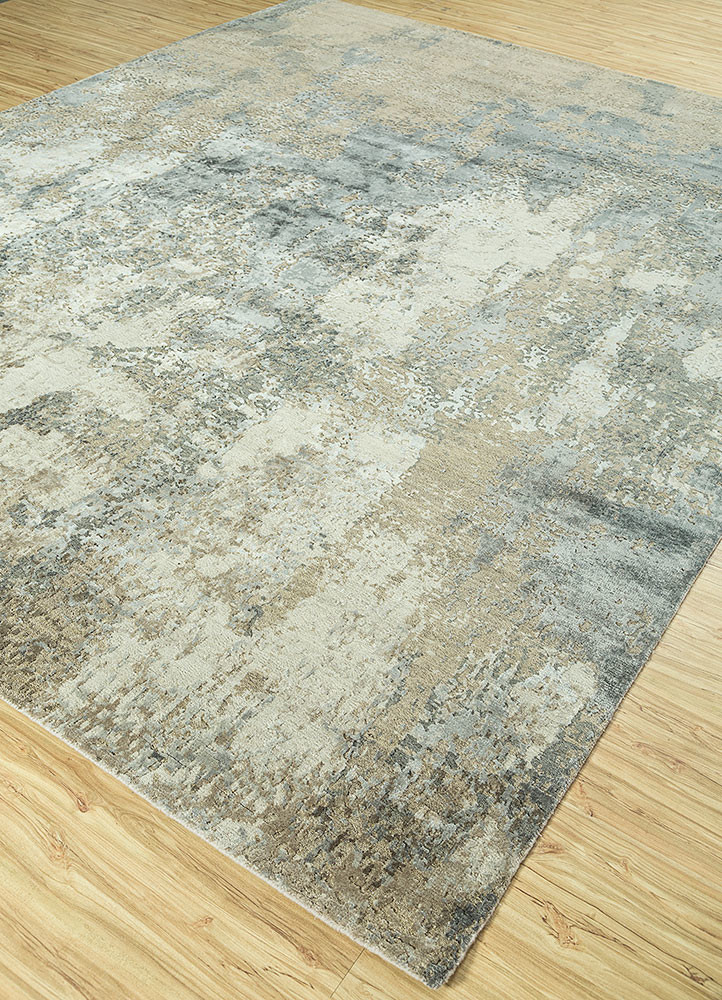 uvenuti beige and brown wool and bamboo silk Hand Knotted Rug - FloorShot uvenuti beige and brown wool and bamboo silk Hand Knotted Rug - FloorShot