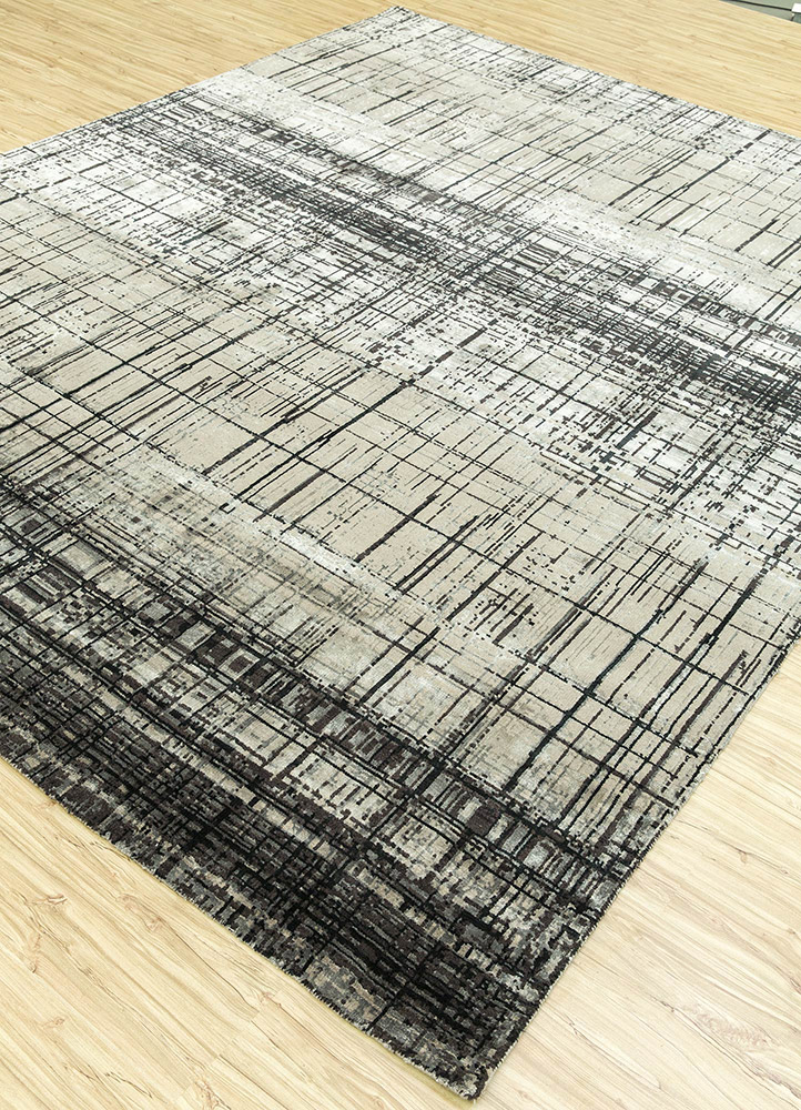 uvenuti grey and black wool and bamboo silk Hand Knotted Rug - FloorShot