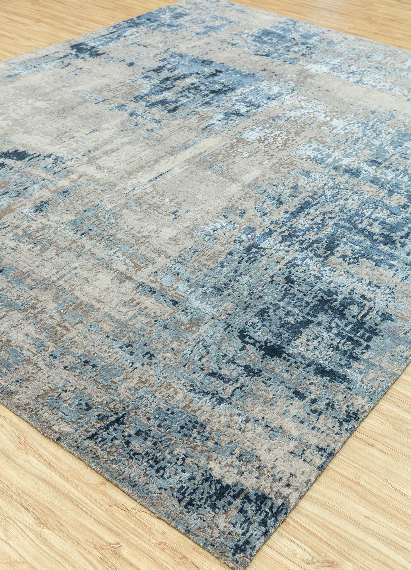 uvenuti blue wool and bamboo silk Hand Knotted Rug - FloorShot