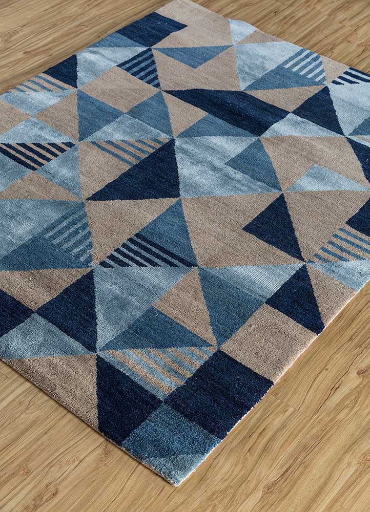 clan blue wool and bamboo silk Hand Knotted Rug - FloorShot