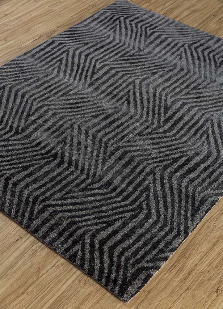 clan grey and black wool and bamboo silk Hand Knotted Rug - FloorShot