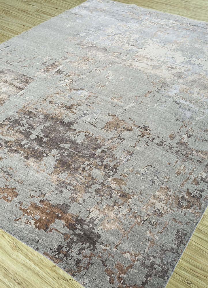 tattvam grey and black wool and bamboo silk Hand Knotted Rug - FloorShot