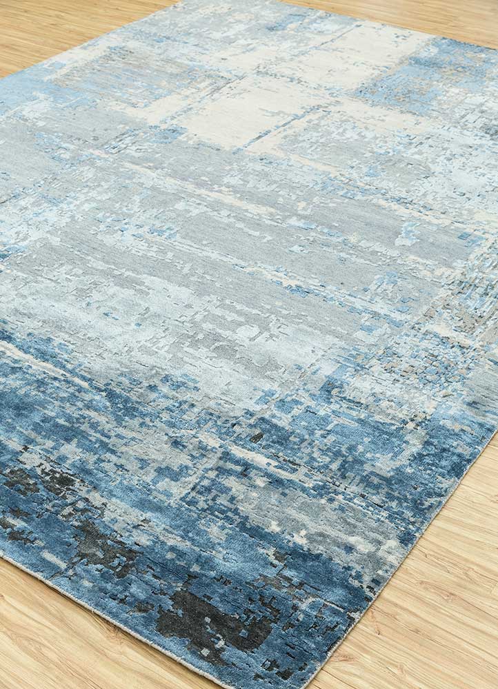 tattvam blue wool and bamboo silk Hand Knotted Rug - FloorShot