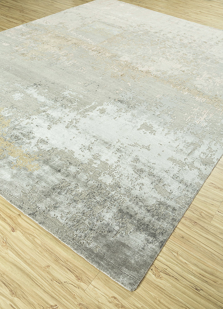 tattvam grey and black wool and bamboo silk Hand Knotted Rug - FloorShot