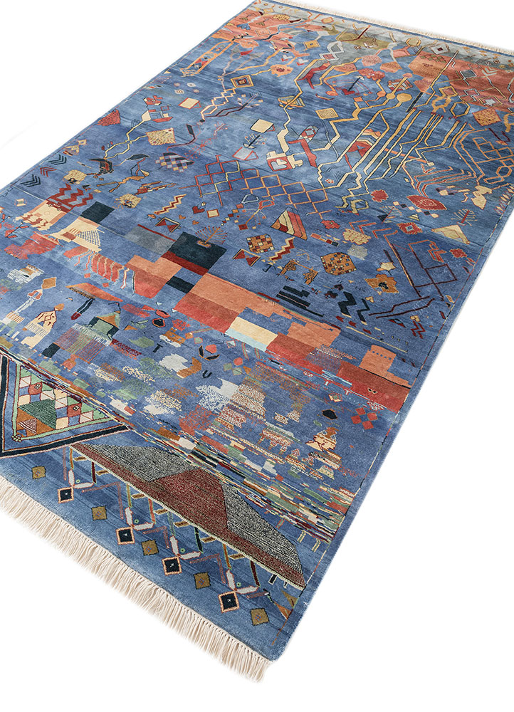 manchaha blue silk Hand Knotted Rug - FloorShot