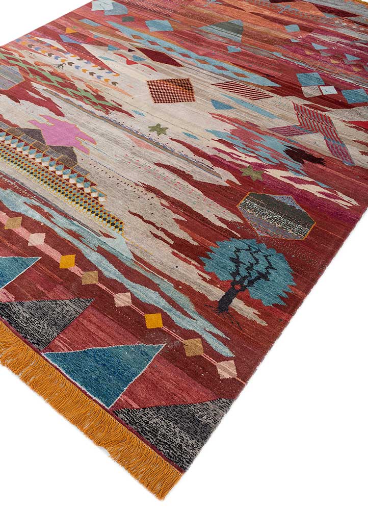 freedom manchaha red and orange wool and silk Hand Knotted Rug - FloorShot