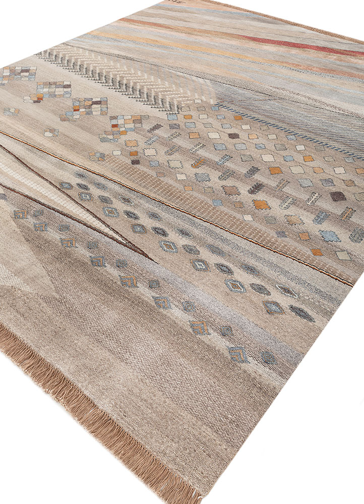 manchaha beige and brown wool and silk Hand Knotted Rug - FloorShot