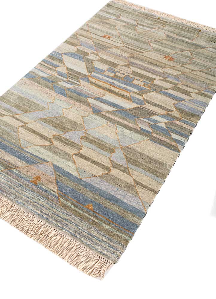 freedom manchaha blue wool and silk Hand Knotted Rug - FloorShot