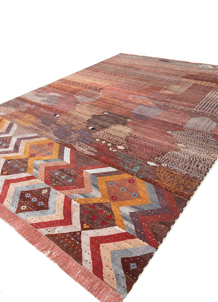 freedom manchaha red and orange wool and silk Hand Knotted Rug - FloorShot