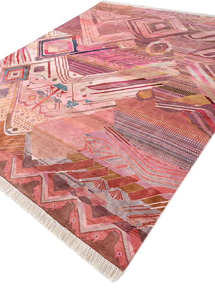 manchaha red and orange silk Hand Knotted Rug - FloorShot