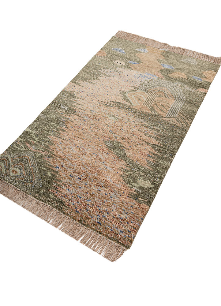 manchaha beige and brown wool Hand Knotted Rug - FloorShot manchaha beige and brown wool Hand Knotted Rug - FloorShot
