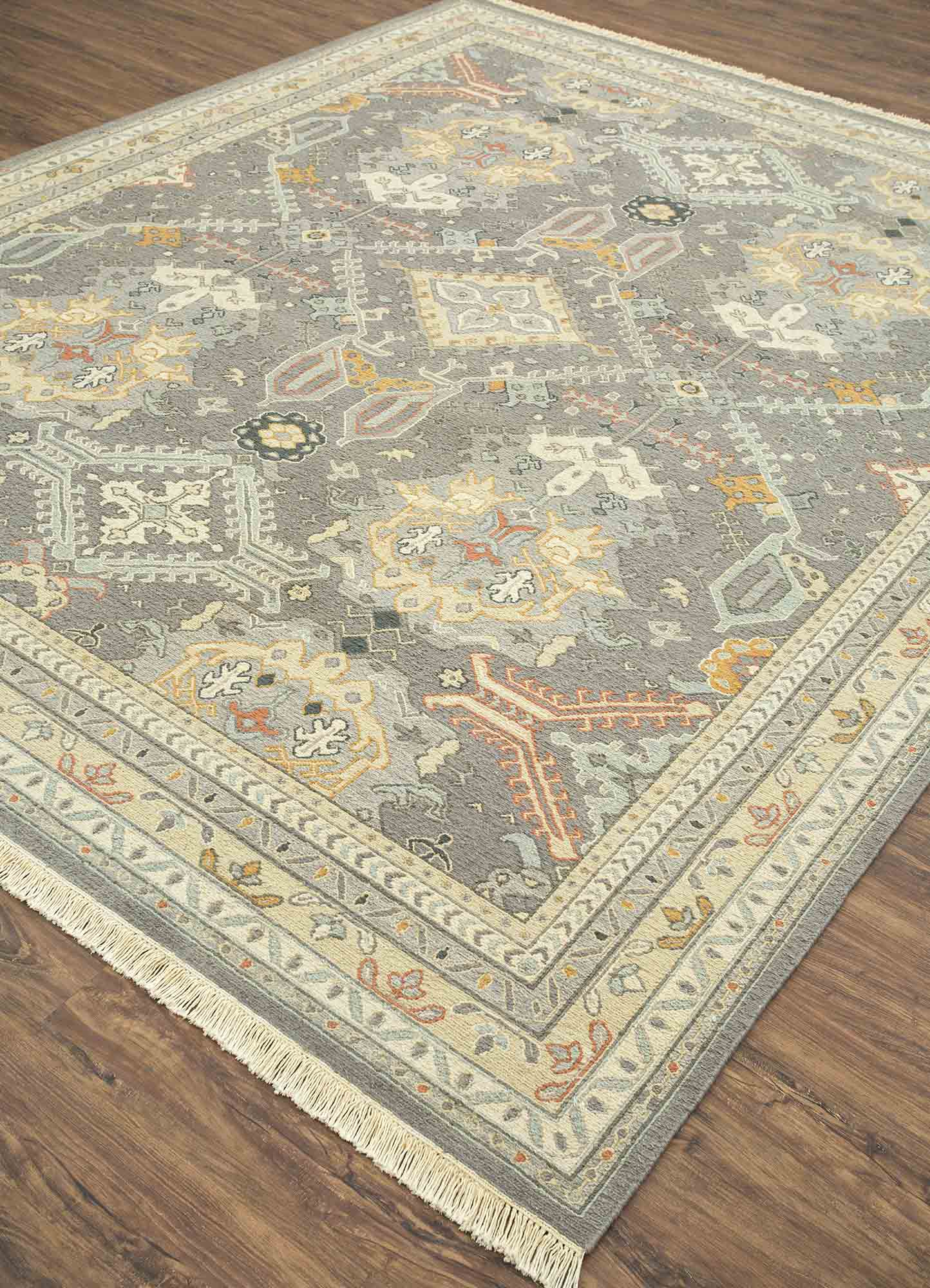 gulnar grey and black wool Hand Knotted Rug - FloorShot