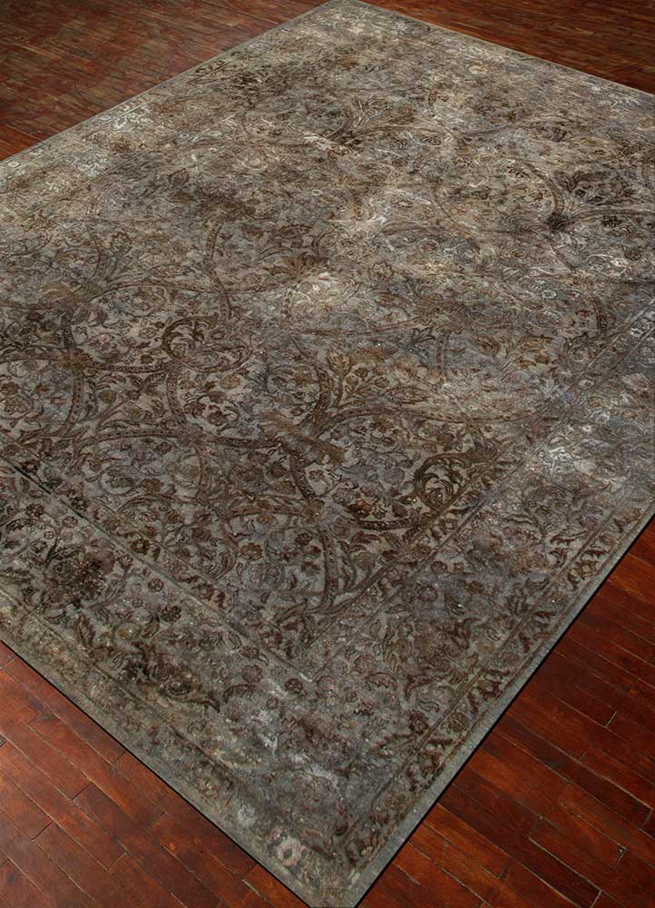 far east beige and brown wool and silk Hand Knotted Rug - FloorShot