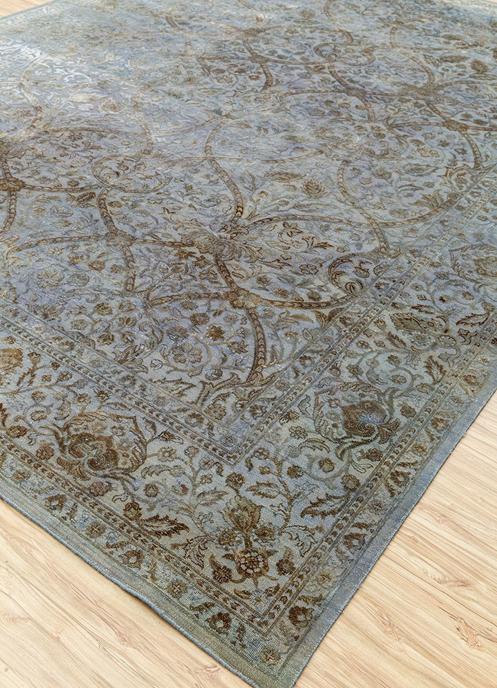far east blue wool and silk Hand Knotted Rug - FloorShot far east blue wool and silk Hand Knotted Rug - FloorShot