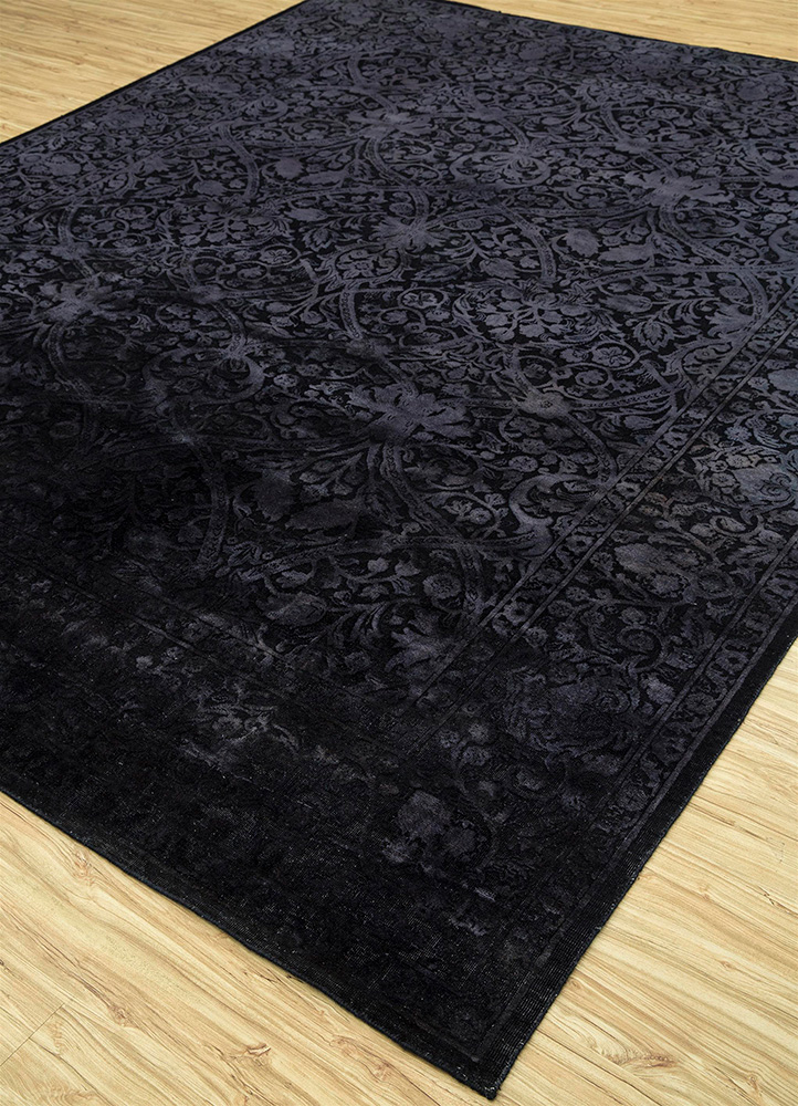 far east grey and black wool and silk Hand Knotted Rug - FloorShot