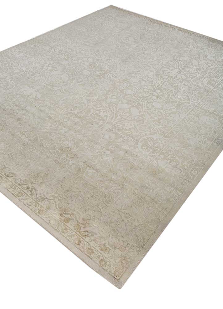 far east ivory wool and silk Hand Knotted Rug - FloorShot