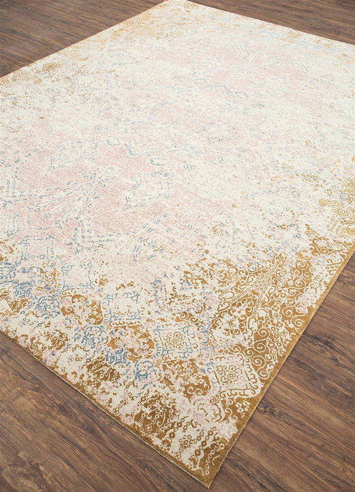 far east beige and brown wool and silk Hand Knotted Rug - FloorShot