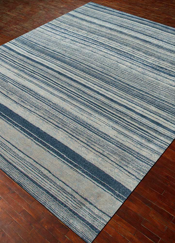 viscaya blue wool and silk Hand Knotted Rug - FloorShot