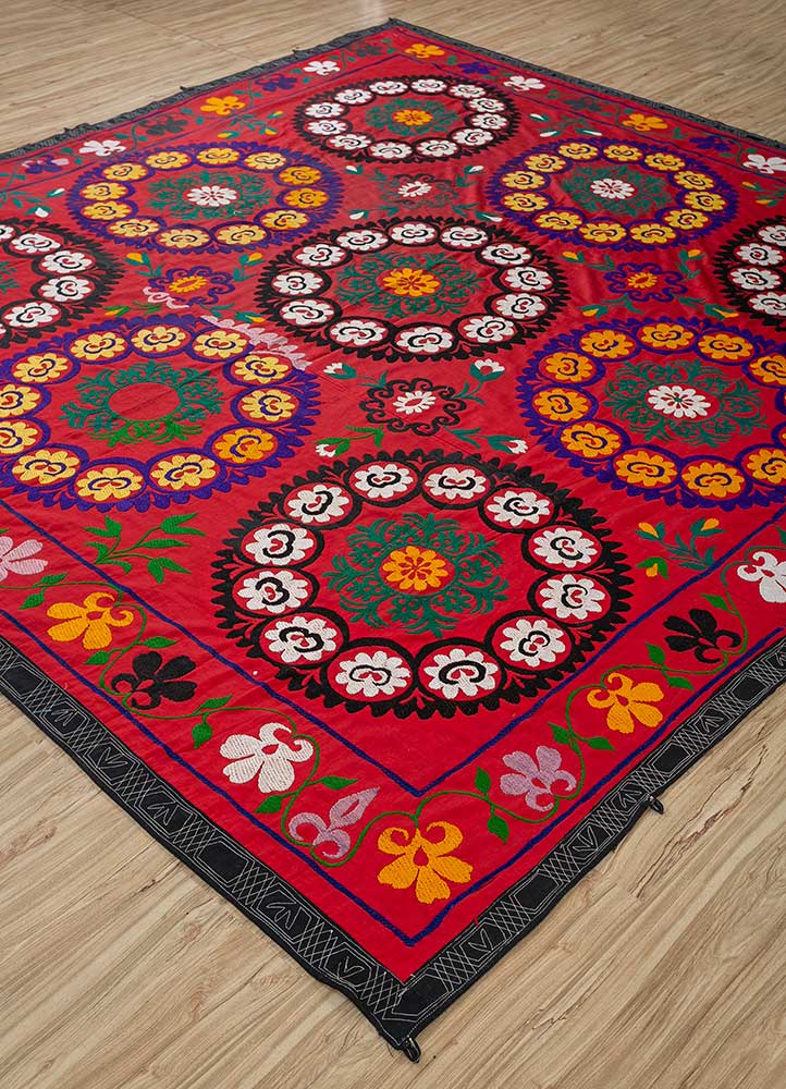 jean red and orange cotton Hand Loom Rug - FloorShot