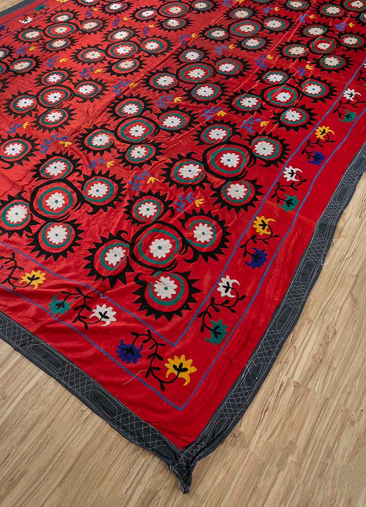 jean red and orange cotton Hand Loom Rug - FloorShot