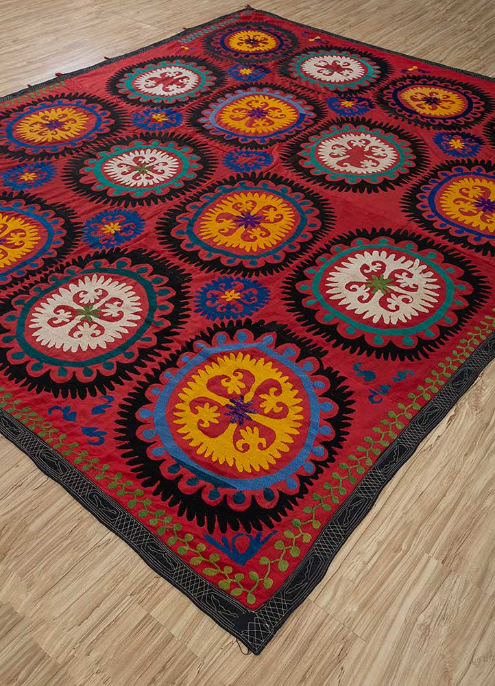 jean red and orange cotton Hand Loom Rug - FloorShot