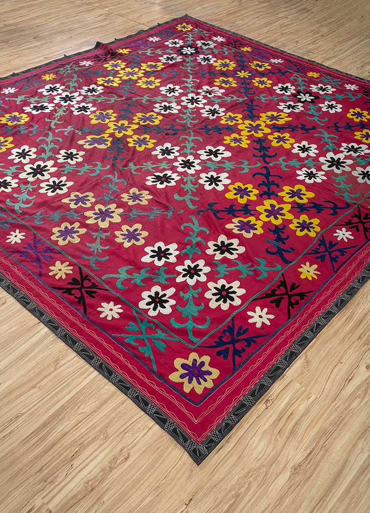 jean red and orange cotton Hand Loom Rug - FloorShot