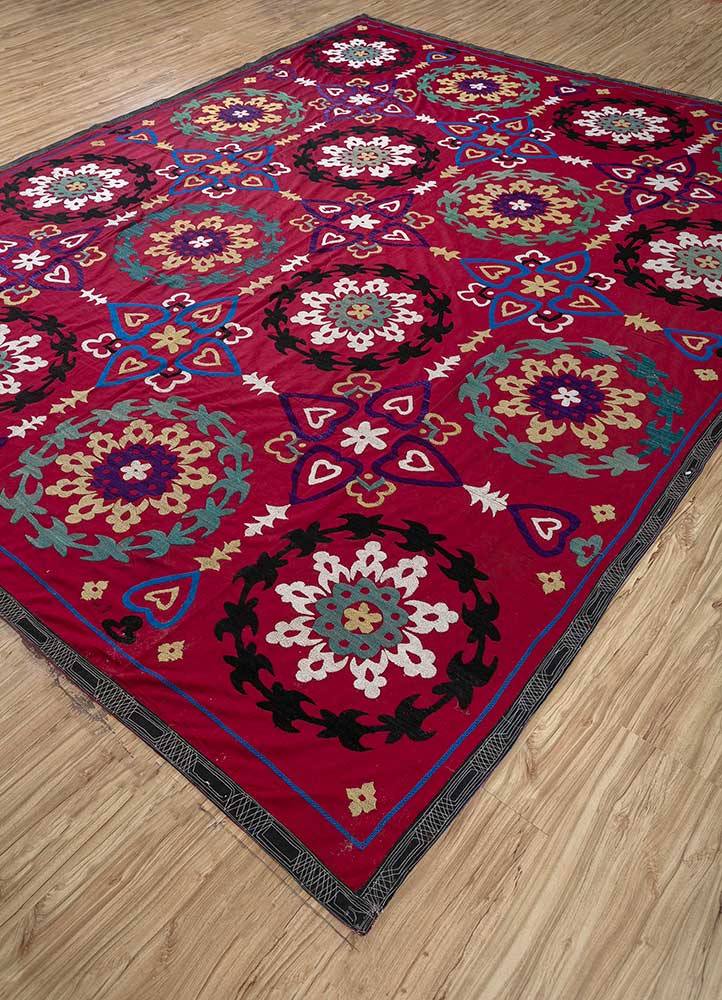 jean red and orange cotton Hand Loom Rug - FloorShot