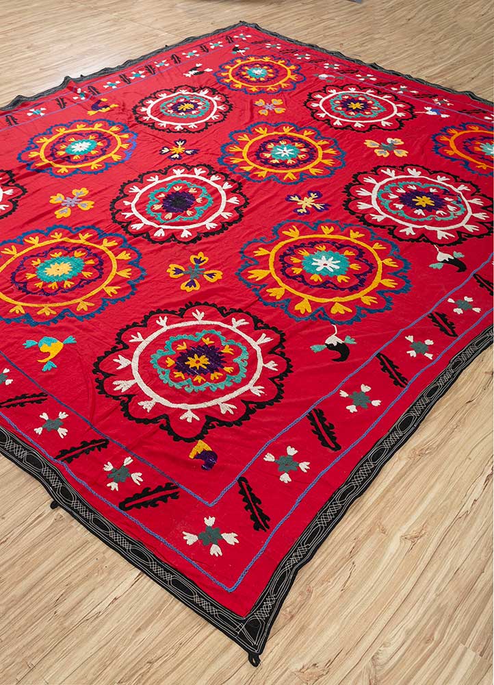 jean red and orange cotton Hand Loom Rug - FloorShot