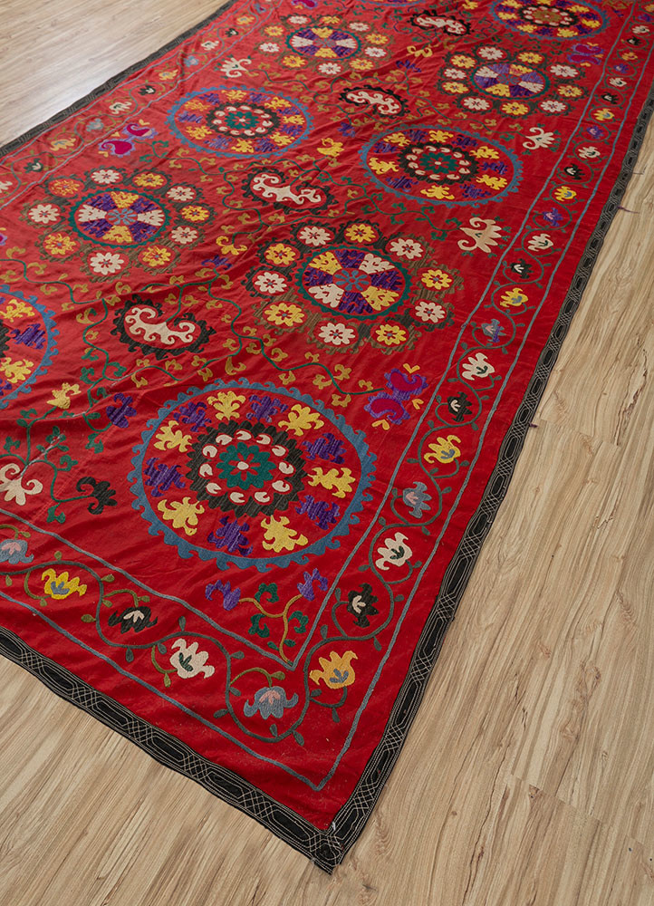 jean red and orange cotton Hand Loom Rug - FloorShot jean red and orange cotton Hand Loom Rug - FloorShot