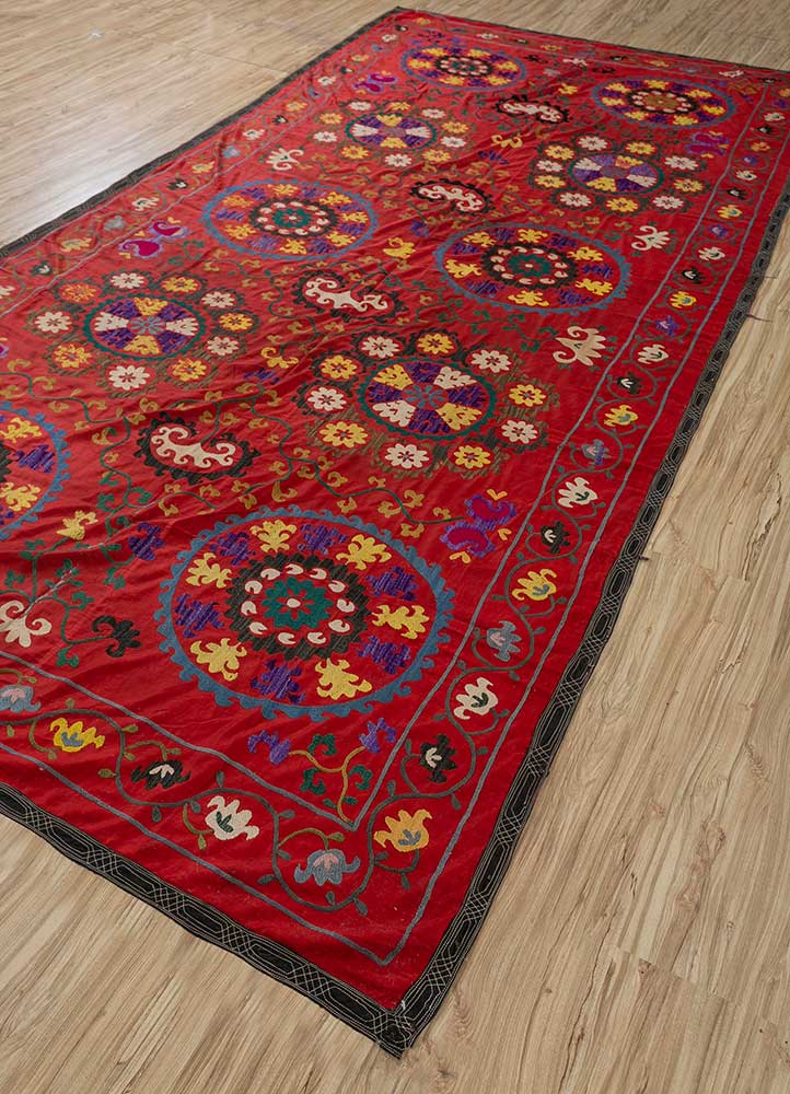 jean red and orange cotton Hand Loom Rug - FloorShot