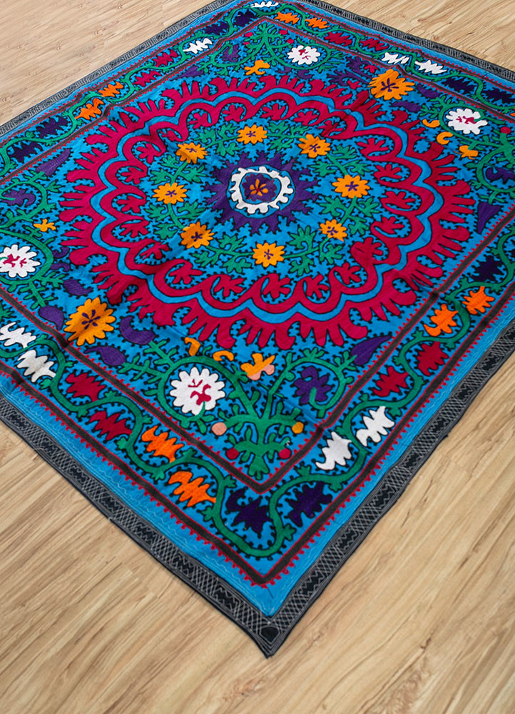 jean blue cotton Hand Loom Rug - FloorShot jean blue cotton Hand Loom Rug - FloorShot