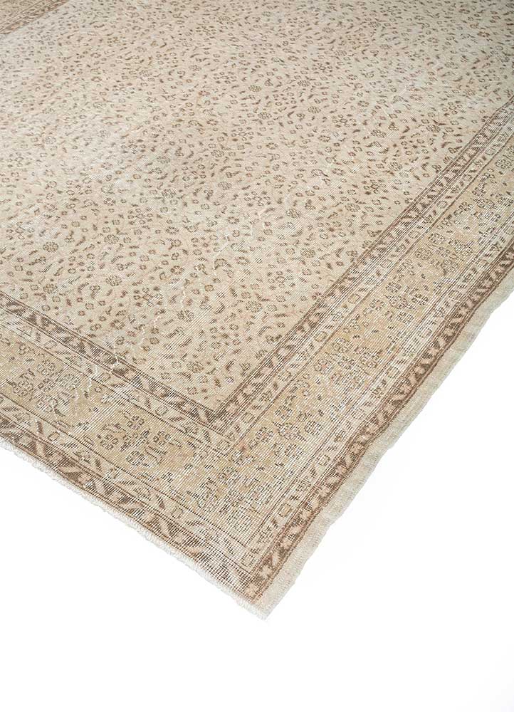 vintage beige and brown wool Hand Knotted Rug - FloorShot